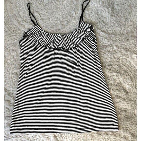 Loft Black and White Spaghetti Strap Tank Top With Ruffles Size Small - Picture 1 of 9